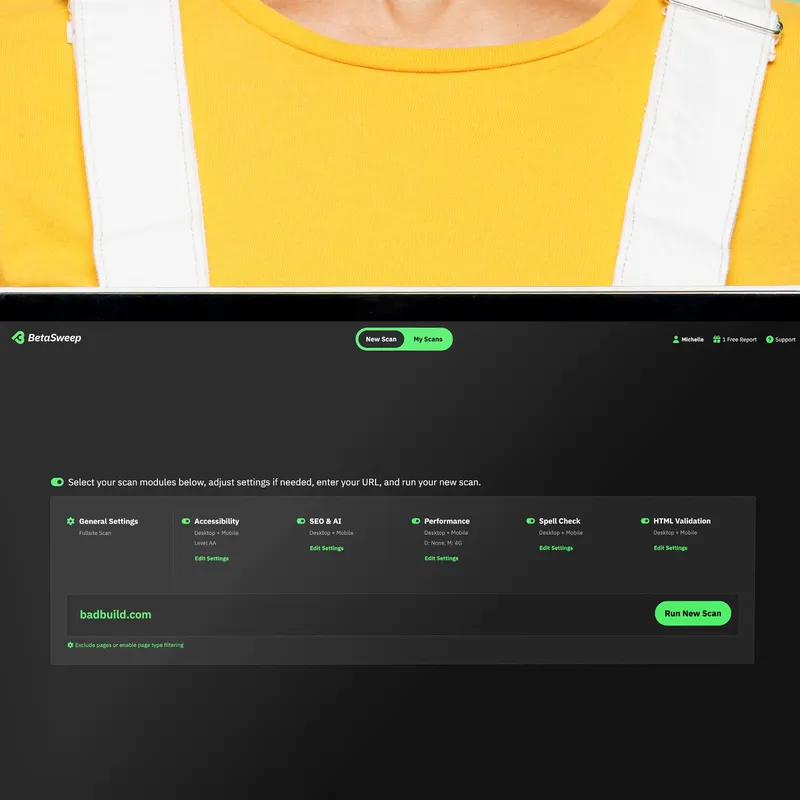 Zoomed in on a laptop showing the opening screen of the BetaSweep app